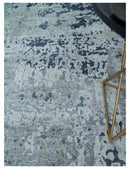8x10 Abstract Pattern Hand knotted Silver and Blue modern Bamboo Silk Area Rug by The Rug Decor