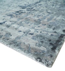 8x10 Abstract Pattern Hand knotted Silver and Blue modern Bamboo Silk Area Rug by The Rug Decor