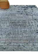 8x10 Abstract Pattern Hand knotted Silver and Blue modern Bamboo Silk Area Rug by The Rug Decor