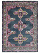 8x10 and 10x14 Hand Knotted Charcoal, Silver and Pink Traditional Wool Area Rug