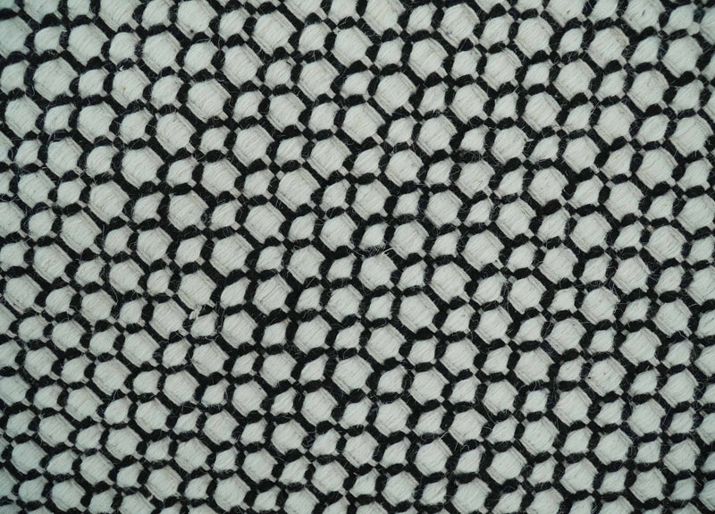 8x10 and 9x12 Flatwoven Dhurrie Modern Checkered Black and Ivory Wool Area Rug, Layering Rug | TRDCP831