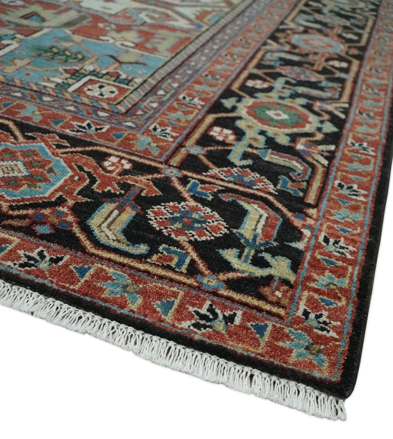 8x10 and 9x12 Hand Knotted Rust, Ivory and Black Traditional Wool Area Rug