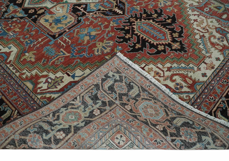 8x10 and 9x12 Hand Knotted Rust, Ivory and Black Traditional Wool Area Rug