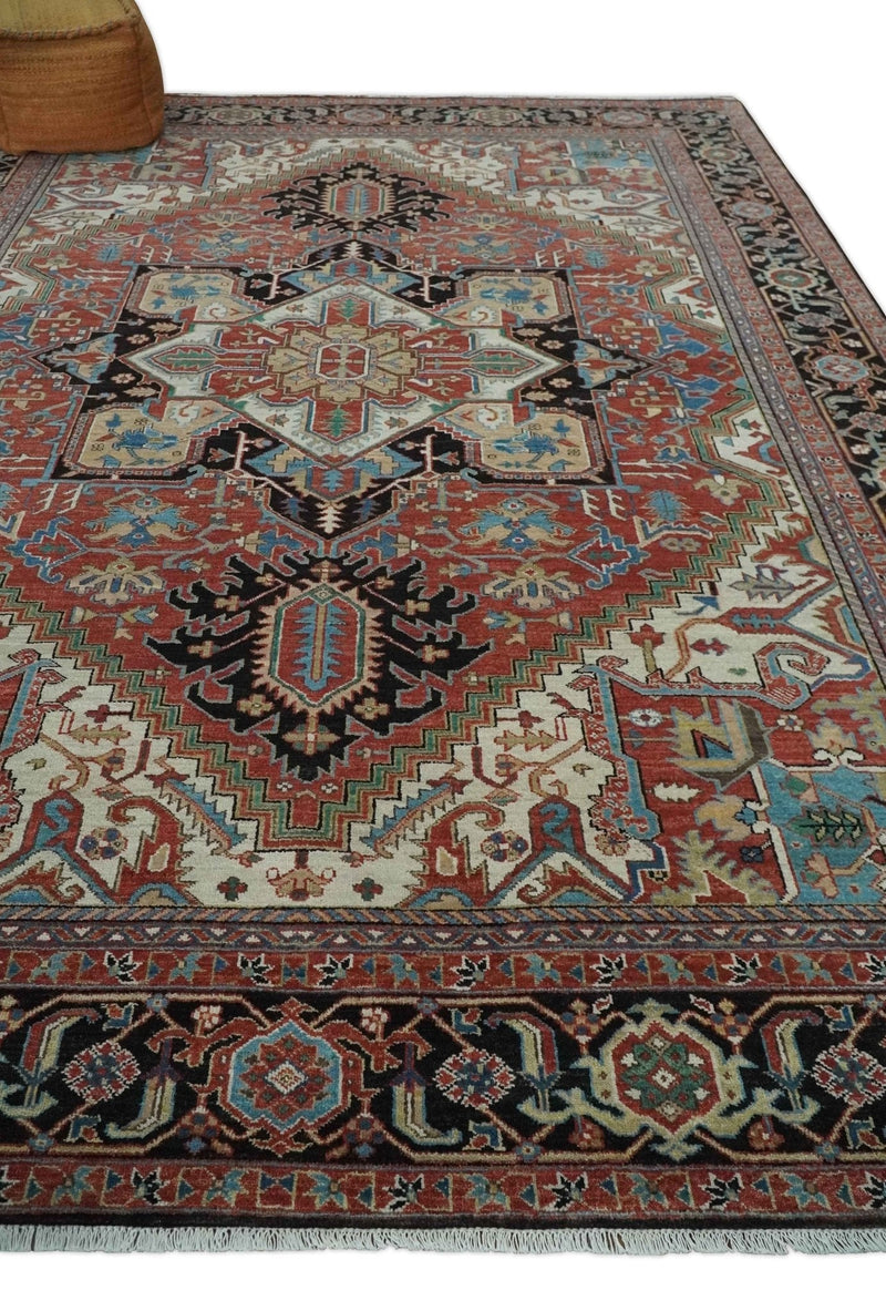 8x10 and 9x12 Hand Knotted Rust, Ivory and Black Traditional Wool Area Rug