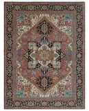 8x10 and 9x12 Hand Knotted Rust, Ivory and Black Traditional Wool Area Rug