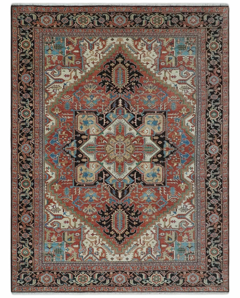 8x10 and 9x12 Hand Knotted Rust, Ivory and Black Traditional Wool Area Rug