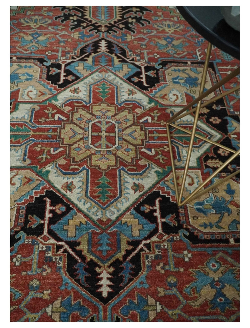 8x10 and 9x12 Hand Knotted Rust, Ivory and Black Traditional Wool Area Rug