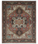 8x10 and 9x12 Hand Knotted Rust, Ivory and Black Traditional Wool Area Rug