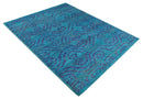 8x10 and 9x12 Hand Knotted Teal Blue and Violet Modern Contemporary Southwestern Tribal Trellis Recycled Silk Area Rug | OP10