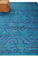 8x10 and 9x12 Hand Knotted Teal Blue and Violet Modern Contemporary Southwestern Tribal Trellis Recycled Silk Area Rug | OP10