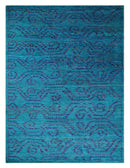 8x10 and 9x12 Hand Knotted Teal Blue and Violet Modern Contemporary Southwestern Tribal Trellis Recycled Silk Area Rug | OP10