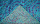 8x10 and 9x12 Hand Knotted Teal Blue and Violet Modern Contemporary Southwestern Tribal Trellis Recycled Silk Area Rug | OP10