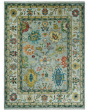 Hand Knotted Oushak Wool Area Rug - Aqua, Ivory, Gold and Rust Multi Size by The Rug Decor