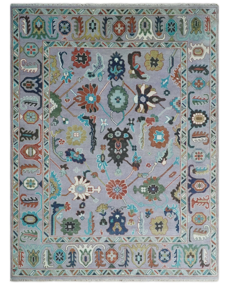 8x10 and 9x12 Modern Oushak Hand Knotted Persian Purple and multi Colorful Wool Area Rug | TRDCP858