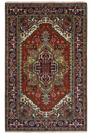 Wool Area Rug Hand Knotted Heriz Red Ivory Blue Traditional Design by The Rug Decor