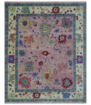 8x10 and 9x12 Wool Traditional Pink, Beige and Blue Vibrant Colorful Hand knotted Oushak Area Rug by The Rug Decor
