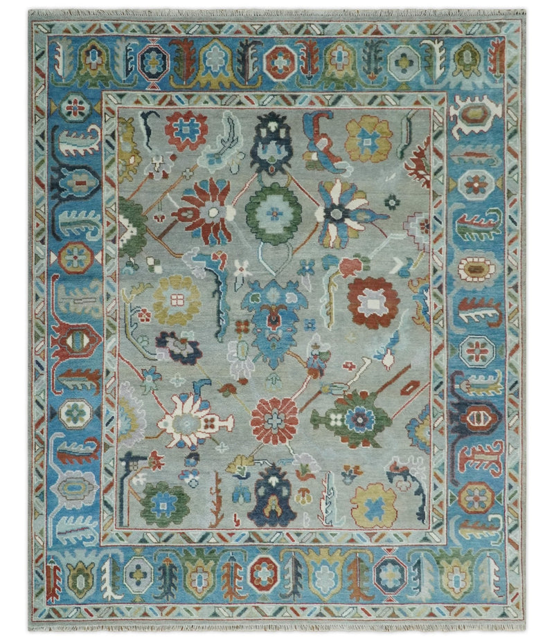 8x10 Antique Hand Knotted Gray and Blue Traditional Vintage Persian Oushak Wool Rug | TRDCP1002810