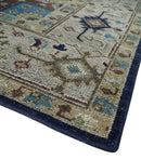 8x10 Antique look Brown, Beige and Blue Traditional Medallion wool Area Rug