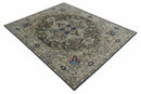 8x10 Antique look Brown, Beige and Blue Traditional Medallion wool Area Rug