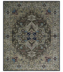 8x10 Antique look Brown, Beige and Blue Traditional Medallion wool Area Rug