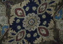 8x10 Antique look Brown, Beige and Blue Traditional Medallion wool Area Rug