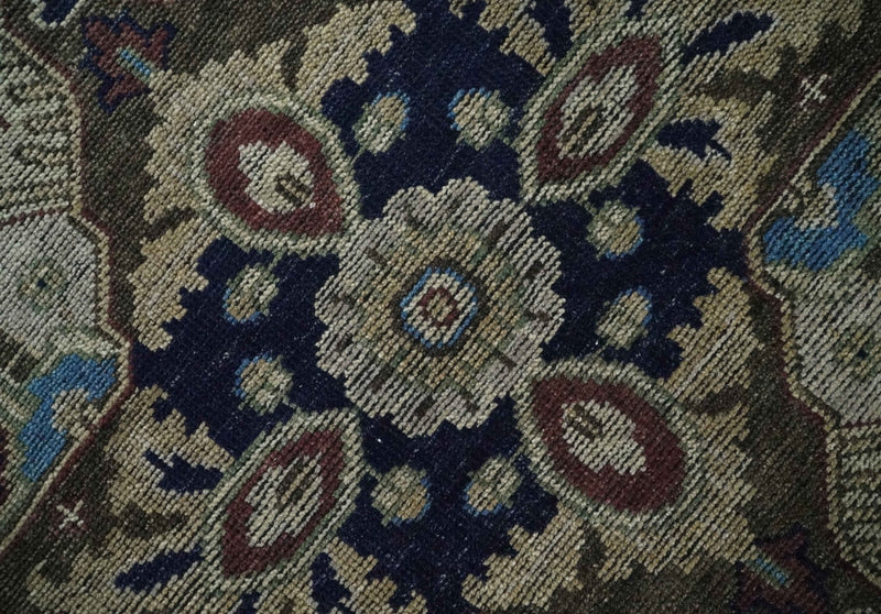 8x10 Antique look Brown, Beige and Blue Traditional Medallion wool Area Rug