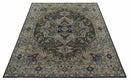 8x10 Antique look Brown, Beige and Blue Traditional Medallion wool Area Rug