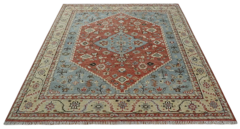 8x10 Antique look Traditional Floral Gray, Rust and Beige Hand knotted wool Area Rug