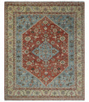 8x10 Antique look Traditional Floral Gray, Rust and Beige Hand knotted wool Area Rug