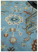 8x10 Aqua and Ivory Vibrant colorful Hand knotted Traditional oushak wool area rug