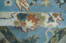 8x10 Aqua and Ivory Vibrant colorful Hand knotted Traditional oushak wool area rug