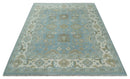 8x10 Aqua, Ivory and Olive Traditional Oushak Hand Knotted Wool Area Rug