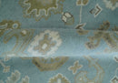 8x10 Aqua, Ivory and Olive Traditional Oushak Hand Knotted Wool Area Rug