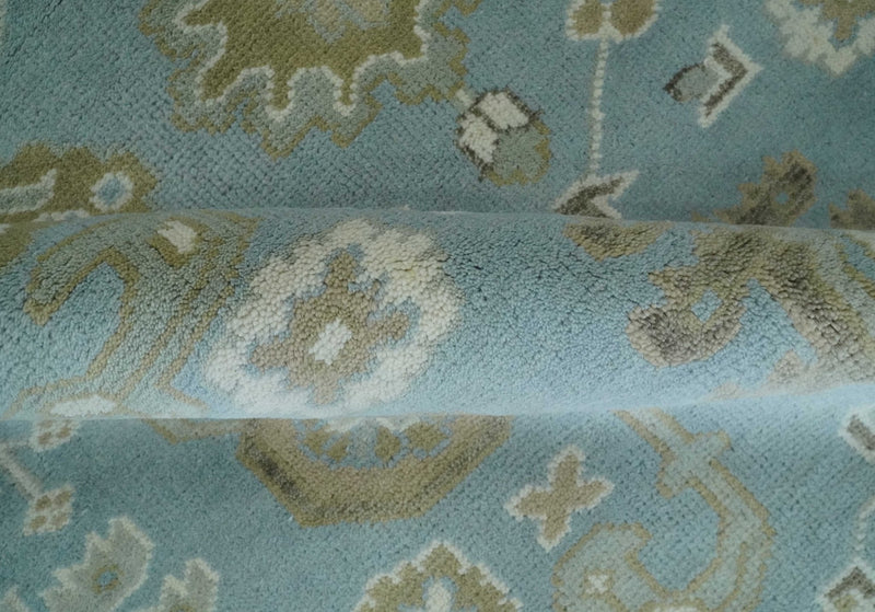8x10 Aqua, Ivory and Olive Traditional Oushak Hand Knotted Wool Area Rug