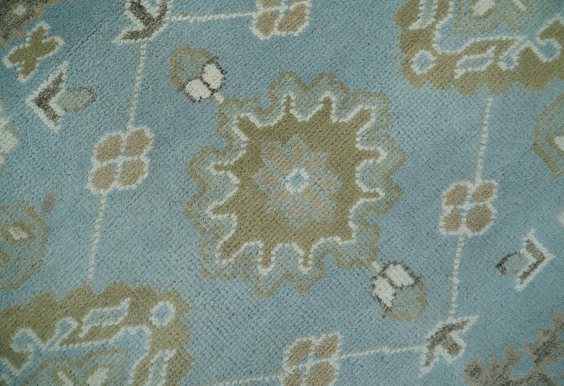 8x10 Aqua, Ivory and Olive Traditional Oushak Hand Knotted Wool Area Rug