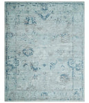 8x10 Aqua, Ivory and Silver Traditional Handmade Wool Area Rug by The Rug Decor