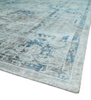 8x10 Aqua, Ivory and Silver Traditional Handmade Wool Area Rug by The Rug Decor