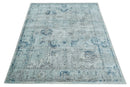 8x10 Aqua, Ivory and Silver Traditional Handmade Wool Area Rug by The Rug Decor