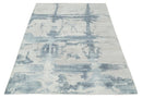 8x10 Beige and Gray Modern Abstract Handmade Fine Art Silk Area Rug by The Rug Decor