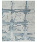 8x10 Beige and Gray Modern Abstract Handmade Fine Art Silk Area Rug by The Rug Decor