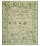 8x10 Beige and Green Hand Knotted Traditional Oriental Oushak wool area rug