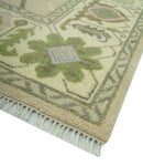 8x10 Beige and Green Hand Knotted Traditional Oriental Oushak wool area rug