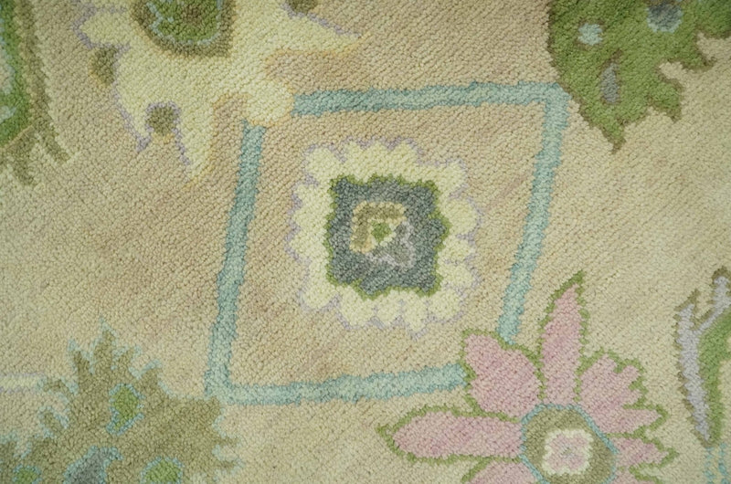 8x10 Beige and Green Hand Knotted Traditional Oriental Oushak wool area rug