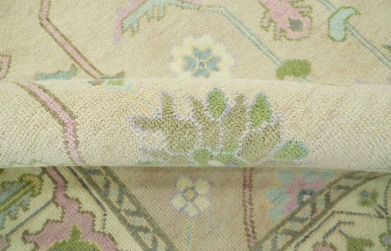 8x10 Beige and Green Hand Knotted Traditional Oriental Oushak wool area rug