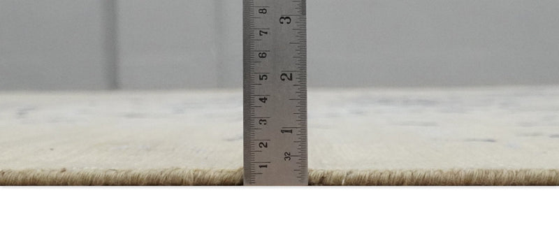 8x10 Beige, Blue and Silver Antique Style, Abstract Hand Knotted Low pile Wool Area Rug