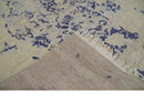 8x10 Beige, Blue and Silver Antique Style, Abstract Hand Knotted Low pile Wool Area Rug