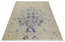 8x10 Beige, Blue and Silver Antique Style, Abstract Hand Knotted Low pile Wool Area Rug