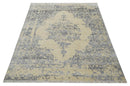 8x10 Beige, Charcoal and Silver Traditional Medallion Hand Knotted Wool and Bamboo Silk Area Rug