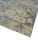 8x10 Beige, Charcoal and Silver Traditional Medallion Hand Knotted Wool and Bamboo Silk Area Rug
