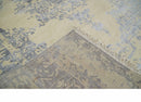 8x10 Beige, Charcoal and Silver Traditional Medallion Hand Knotted Wool and Bamboo Silk Area Rug